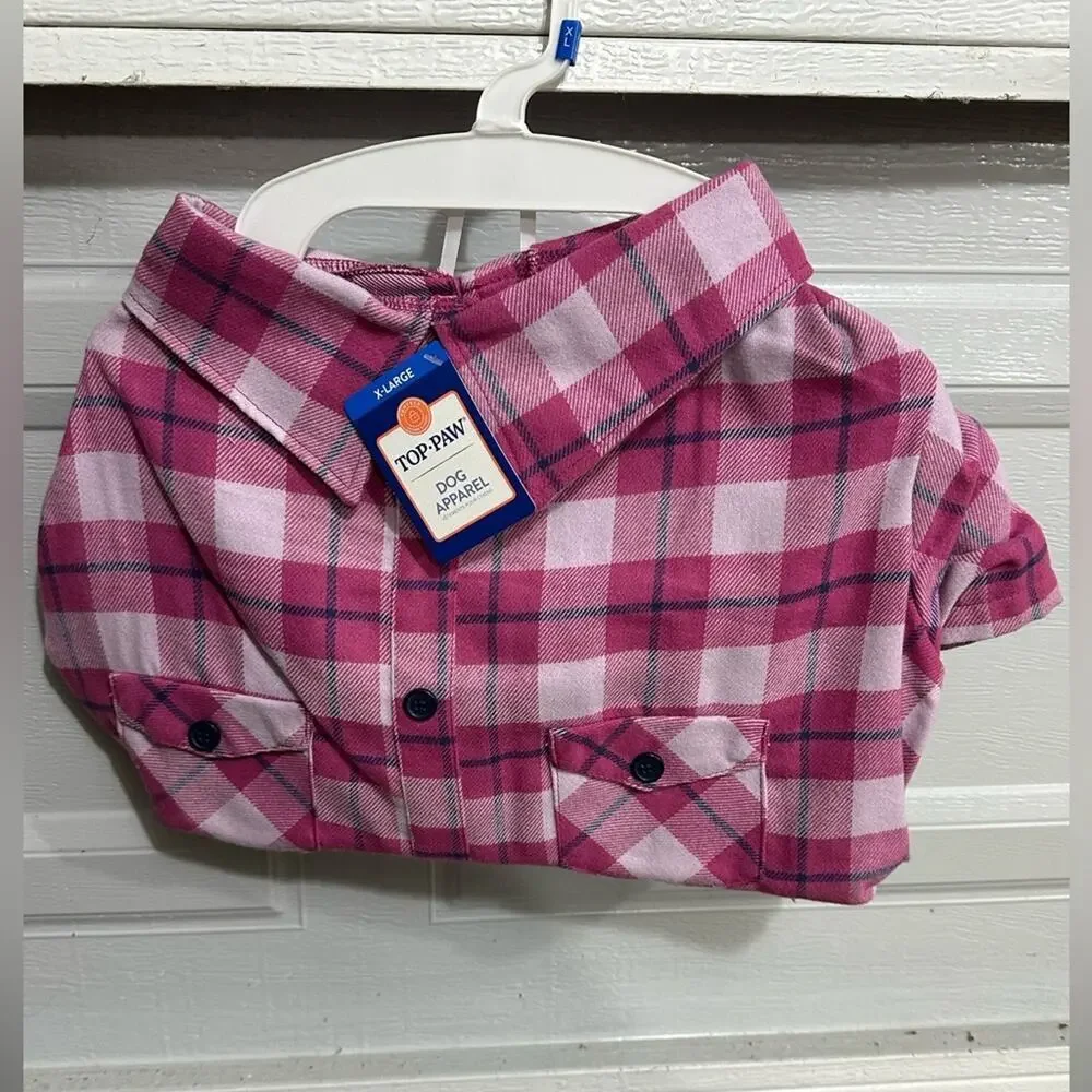 Top Paw® Plaid Print Dog Shacket Shirt Fuchsia - XL